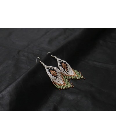 Tribal Beaded Earrings (Handmade) Green & Cream $9.59 Earrings