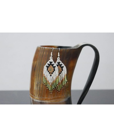 Tribal Beaded Earrings (Handmade) Green & Cream $9.59 Earrings