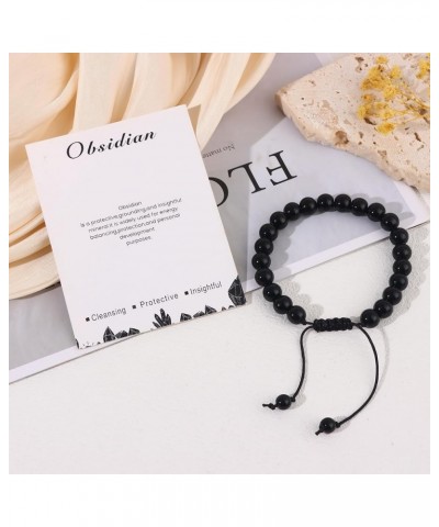 8mm Natural Stone Bracelet for Women Men Healing Crystal Bracelets Semi-Precious Gemstone Beaded Bracelets Obsidian $7.96 Bra...