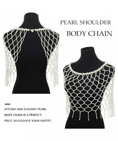 Pearls Body Chain Bra Sexy Shawl Necklace Pearl Tops Halter Shoulder Chain Beaded Backless Chest Chains Rave Body Jewelry Fes...