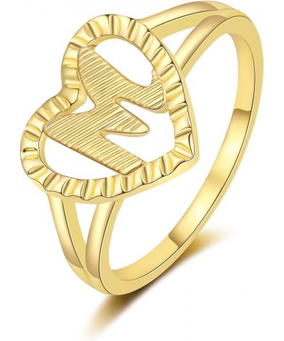 Gold Initial Ring for Women Vintage Initial Heart Love Ring Non Tarnish 14K Gold Plated Personalized Carved Letter Statement ...