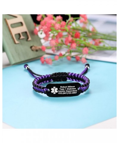 Medical Alert Bracelets for Women Personalized | Medical Alert ID Bracelets | Tow-Tone Polyester Rope Handmade Braided Emerge...