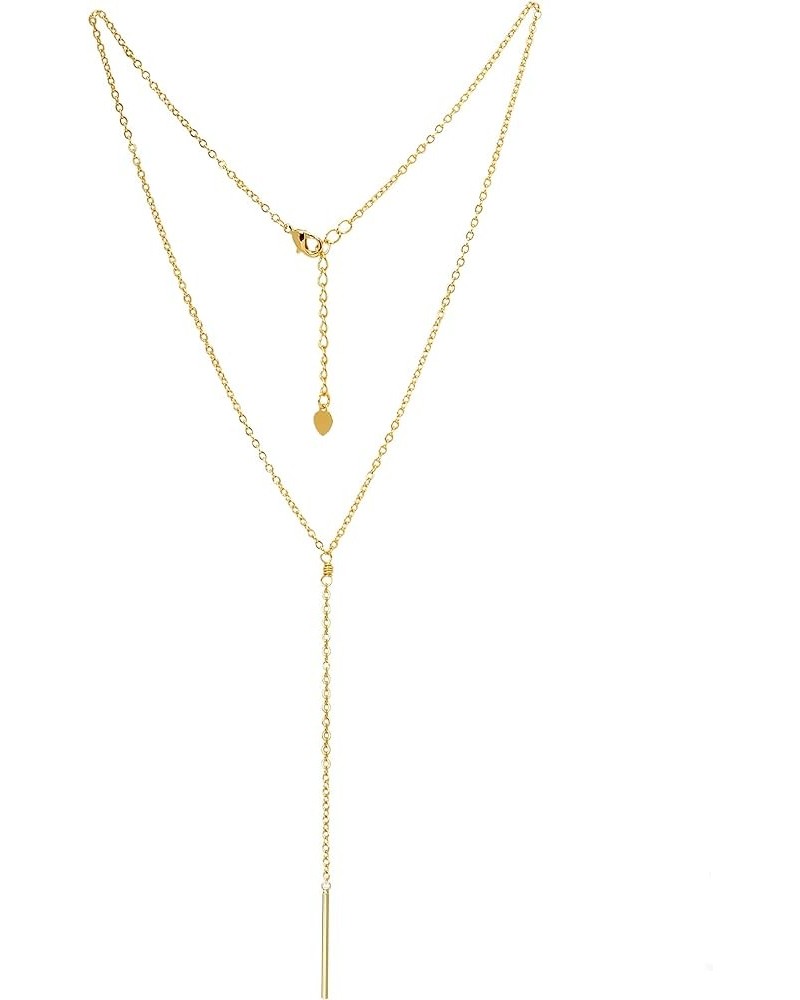 18K Gold Bar/Pearl / 3 Circles / 3 Half-Round Pendant Necklace Long Chain Y Necklace Minimalist Layering Jewelry for Women Go...