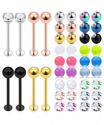 16G Cheek Dimple Piercing Jewelry Flat Back Tongue Rings and Replacement Balls Extra Long Lip Labret Rings Studs Piercing Jew...