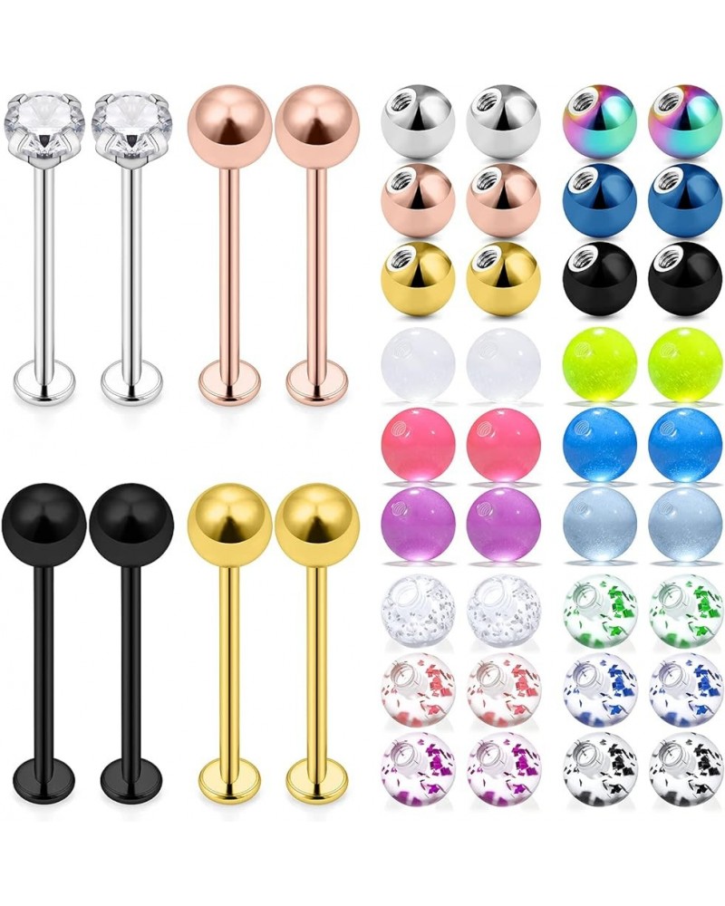 16G Cheek Dimple Piercing Jewelry Flat Back Tongue Rings and Replacement Balls Extra Long Lip Labret Rings Studs Piercing Jew...