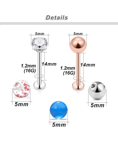 16G Cheek Dimple Piercing Jewelry Flat Back Tongue Rings and Replacement Balls Extra Long Lip Labret Rings Studs Piercing Jew...