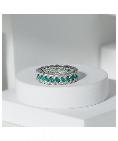 2 CT Lab Created Emerald and Moissanite Ring, Created Emerald Eternity Band Ring with Moissanite 10K White Gold $225.08 Rings