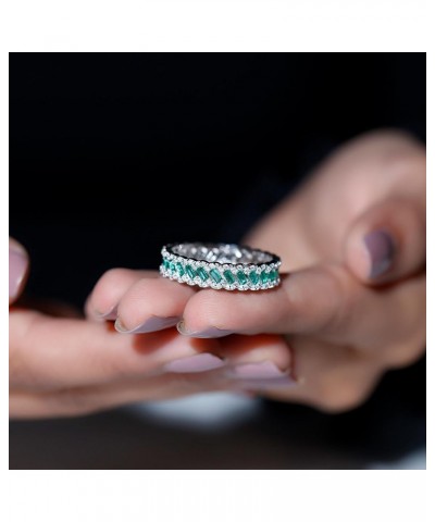 2 CT Lab Created Emerald and Moissanite Ring, Created Emerald Eternity Band Ring with Moissanite 10K White Gold $225.08 Rings