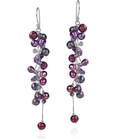 Elegantly Classy Cultured Freshwater Purple Pearls & Simulated Amethyst Long Dangle Earrings, Long Dangle Earrings for Women,...