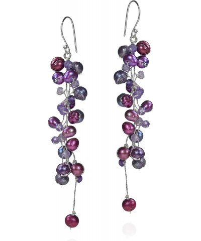 Elegantly Classy Cultured Freshwater Purple Pearls & Simulated Amethyst Long Dangle Earrings, Long Dangle Earrings for Women,...