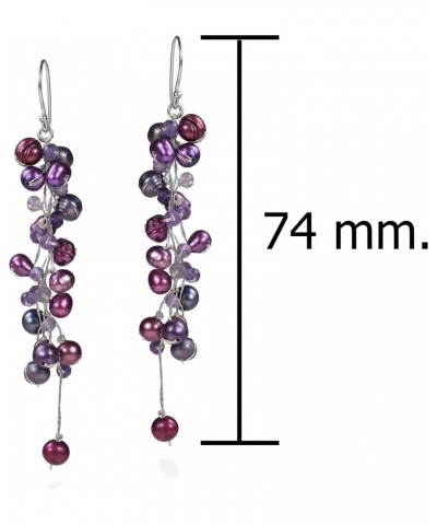 Elegantly Classy Cultured Freshwater Purple Pearls & Simulated Amethyst Long Dangle Earrings, Long Dangle Earrings for Women,...