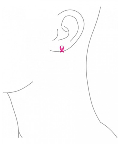 Breast Cancer Awareness Pink Ribbon Support Enamel Stud Earrings For Women .925 Sterling Silver $11.21 Earrings