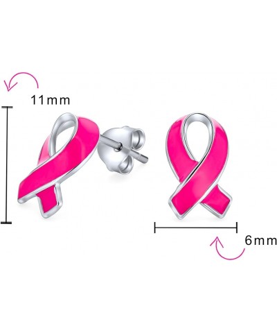 Breast Cancer Awareness Pink Ribbon Support Enamel Stud Earrings For Women .925 Sterling Silver $11.21 Earrings