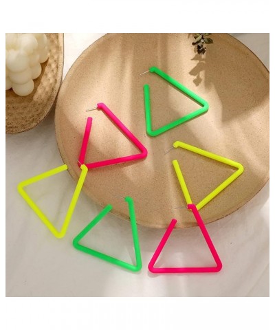 80 90s Colorful Classic Big Star Triangle Circle Heart Shape Hoop Earrings Retro Neon Frosted Geometric Macaron Bright Fluore...