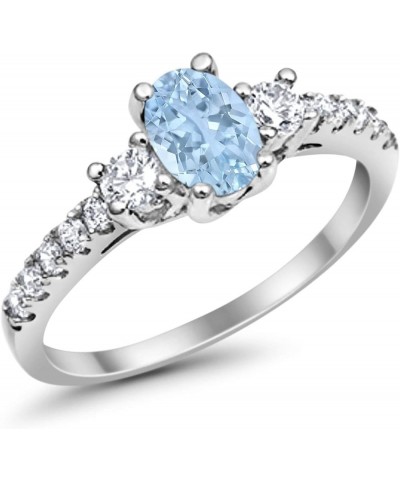 Accent Wedding Engagement Ring Oval Cut Simulated Round Cubic Zirconia 925 Sterling Silver Simulated Aquamarine CZ $11.50 Rings