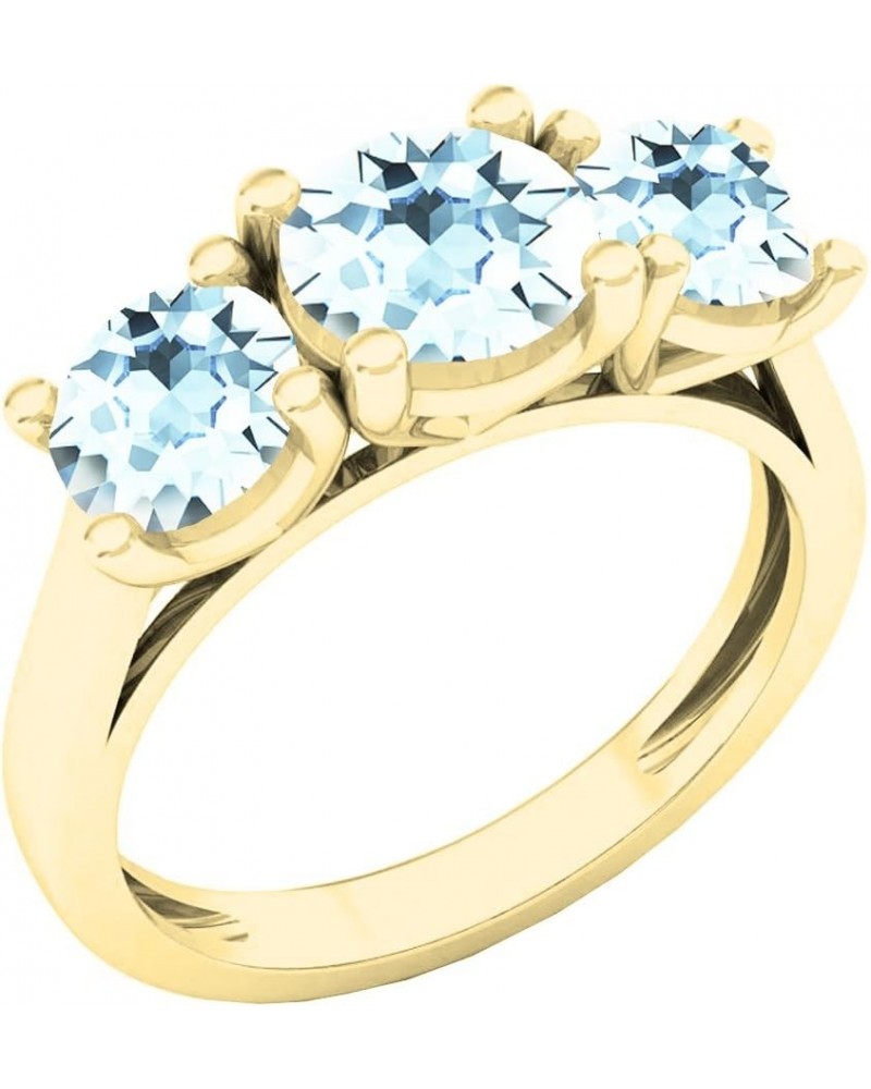 18K 6.5 MM Center & 5.5 MM Side Round Gemstone Ladies Bridal 3 Stone Engagement Ring, Yellow Gold Aquamarine $276.16 Rings