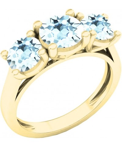 18K 6.5 MM Center & 5.5 MM Side Round Gemstone Ladies Bridal 3 Stone Engagement Ring, Yellow Gold Aquamarine $276.16 Rings