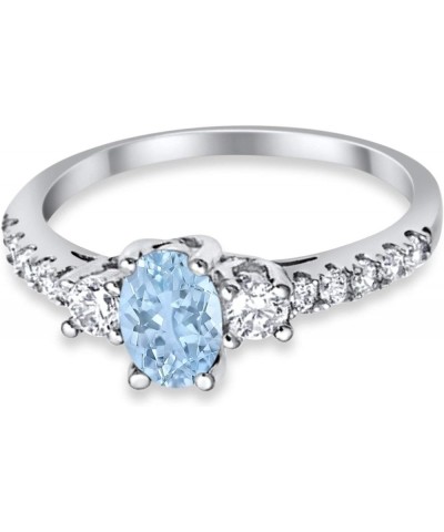 Accent Wedding Engagement Ring Oval Cut Simulated Round Cubic Zirconia 925 Sterling Silver Simulated Aquamarine CZ $11.50 Rings