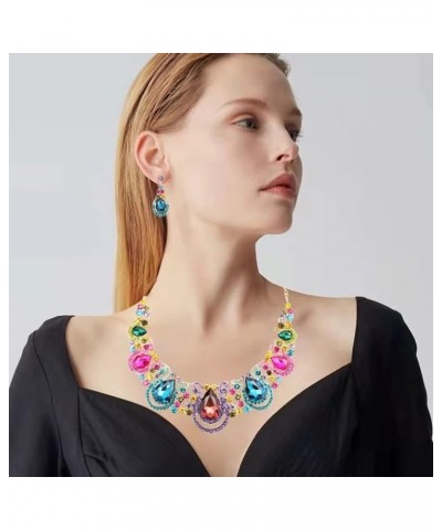 Fashion Costume Jewelry for Women, Rhinestone Crystal Teardrop Statement Necklace Dangle Earrings Set Gift for Women Girl Mul...