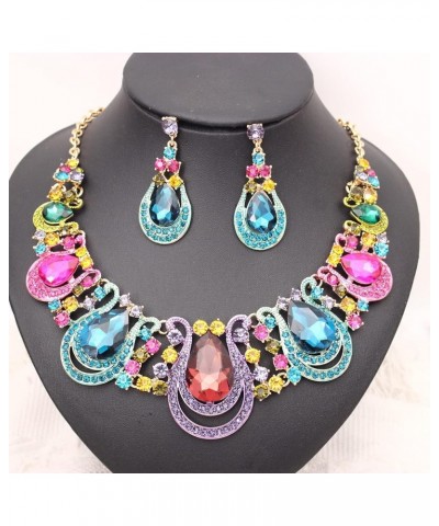 Fashion Costume Jewelry for Women, Rhinestone Crystal Teardrop Statement Necklace Dangle Earrings Set Gift for Women Girl Mul...