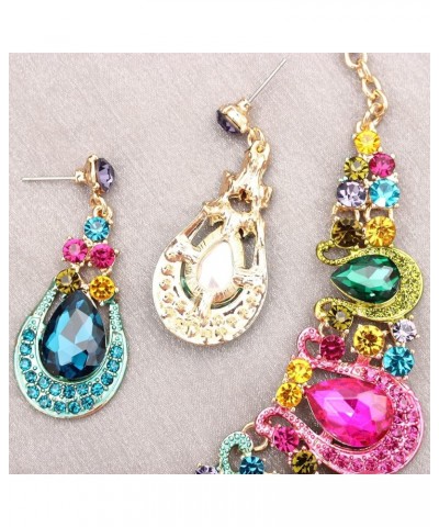 Fashion Costume Jewelry for Women, Rhinestone Crystal Teardrop Statement Necklace Dangle Earrings Set Gift for Women Girl Mul...