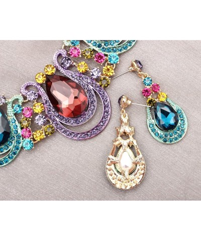 Fashion Costume Jewelry for Women, Rhinestone Crystal Teardrop Statement Necklace Dangle Earrings Set Gift for Women Girl Mul...