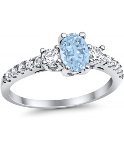 Accent Wedding Engagement Ring Oval Cut Simulated Round Cubic Zirconia 925 Sterling Silver Simulated Aquamarine CZ $11.50 Rings