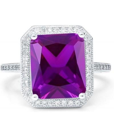 Halo Emerald Cut Art Deco Engagement Ring Round Cubic Zirconia 925 Sterling Silver Simulated Amethyst CZ $15.36 Rings