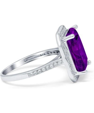 Halo Emerald Cut Art Deco Engagement Ring Round Cubic Zirconia 925 Sterling Silver Simulated Amethyst CZ $15.36 Rings