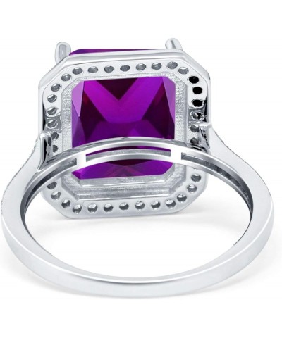 Halo Emerald Cut Art Deco Engagement Ring Round Cubic Zirconia 925 Sterling Silver Simulated Amethyst CZ $15.36 Rings