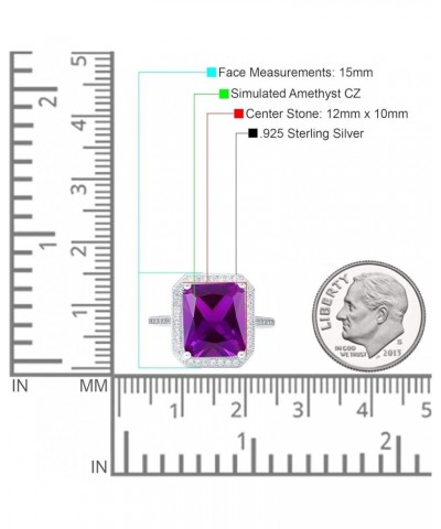 Halo Emerald Cut Art Deco Engagement Ring Round Cubic Zirconia 925 Sterling Silver Simulated Amethyst CZ $15.36 Rings