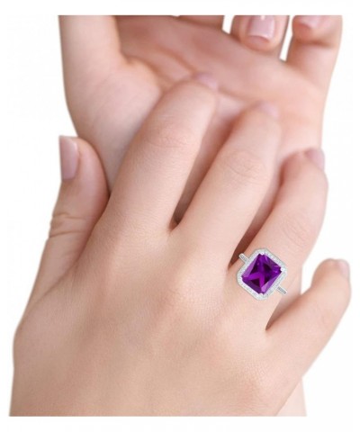 Halo Emerald Cut Art Deco Engagement Ring Round Cubic Zirconia 925 Sterling Silver Simulated Amethyst CZ $15.36 Rings