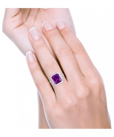 Halo Emerald Cut Art Deco Engagement Ring Round Cubic Zirconia 925 Sterling Silver Simulated Amethyst CZ $15.36 Rings