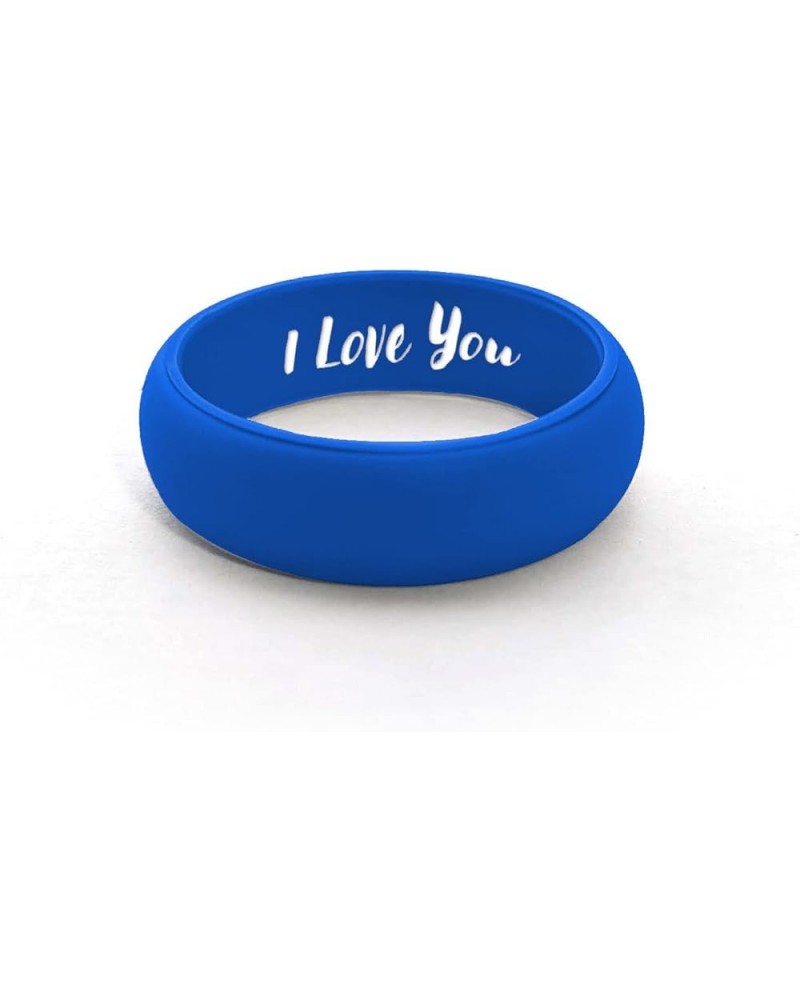 CUSTOM ENGRAVED Womens Silicone Wedding Band Active Athletic Ring - Personalize Any Text, Symbol, Image - SHIPS NEXT DAY Blue...