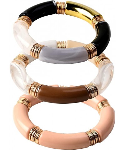 Bamboo Tube Bangles Bracelet Chunky Curved Stacking Clear Acrylic Colorful Beads Stretchable Friendship Gold Bracelets Gift F...