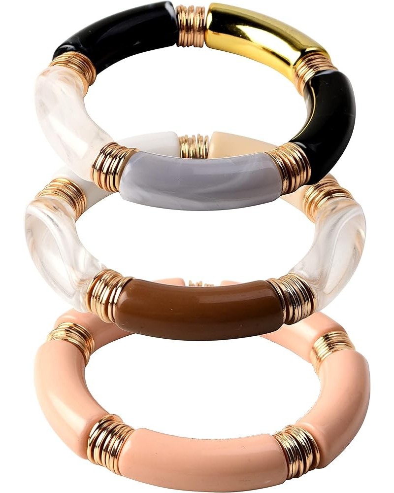 Bamboo Tube Bangles Bracelet Chunky Curved Stacking Clear Acrylic Colorful Beads Stretchable Friendship Gold Bracelets Gift F...