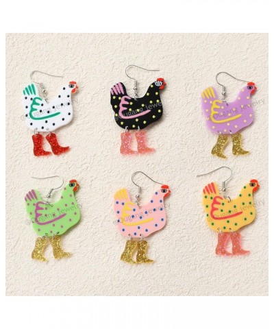 Colorful Acrylic Boot Big Rooster Chicken Cute Funny Weird Drop Dangle Earrings Lightweight Cartoon Anime Earrings Chick Jewe...