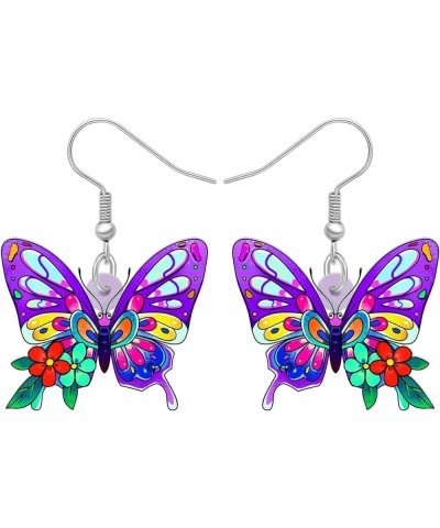 Drop Dangle Floral Butterfly Earrings Fashion Insect Jewelry For Women Girls Kids Gift Lilac $6.95 Earrings