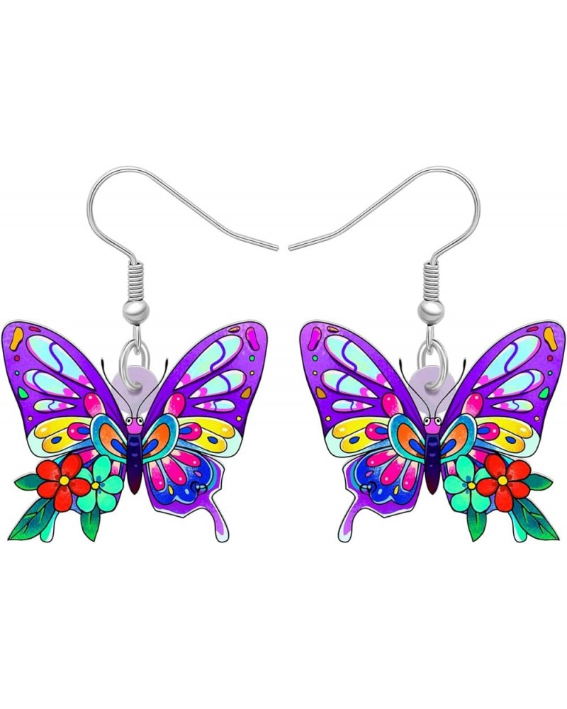 Drop Dangle Floral Butterfly Earrings Fashion Insect Jewelry For Women Girls Kids Gift Lilac $6.95 Earrings