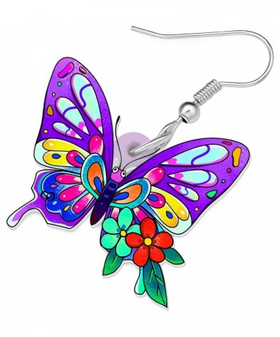 Drop Dangle Floral Butterfly Earrings Fashion Insect Jewelry For Women Girls Kids Gift Lilac $6.95 Earrings