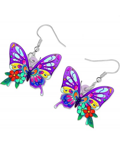 Drop Dangle Floral Butterfly Earrings Fashion Insect Jewelry For Women Girls Kids Gift Lilac $6.95 Earrings