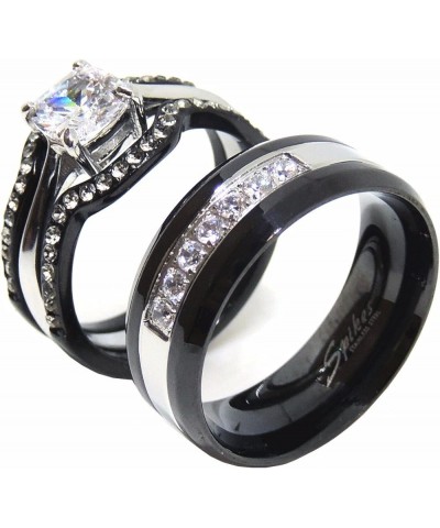 His Hers Couples Ring Set Womens Black Stainless Steel Promise Ring Mens 7 CZ Wedding Band Size Women's 09 Men's 13 $21.19 Sets