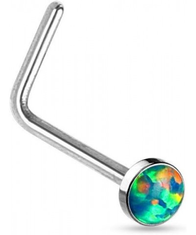 1 Piece Opal Set L-Bend Nose Ring 316L Surgical Steel Body Jewelry - 20g Steel with Green Opal $8.98 Body Jewelry