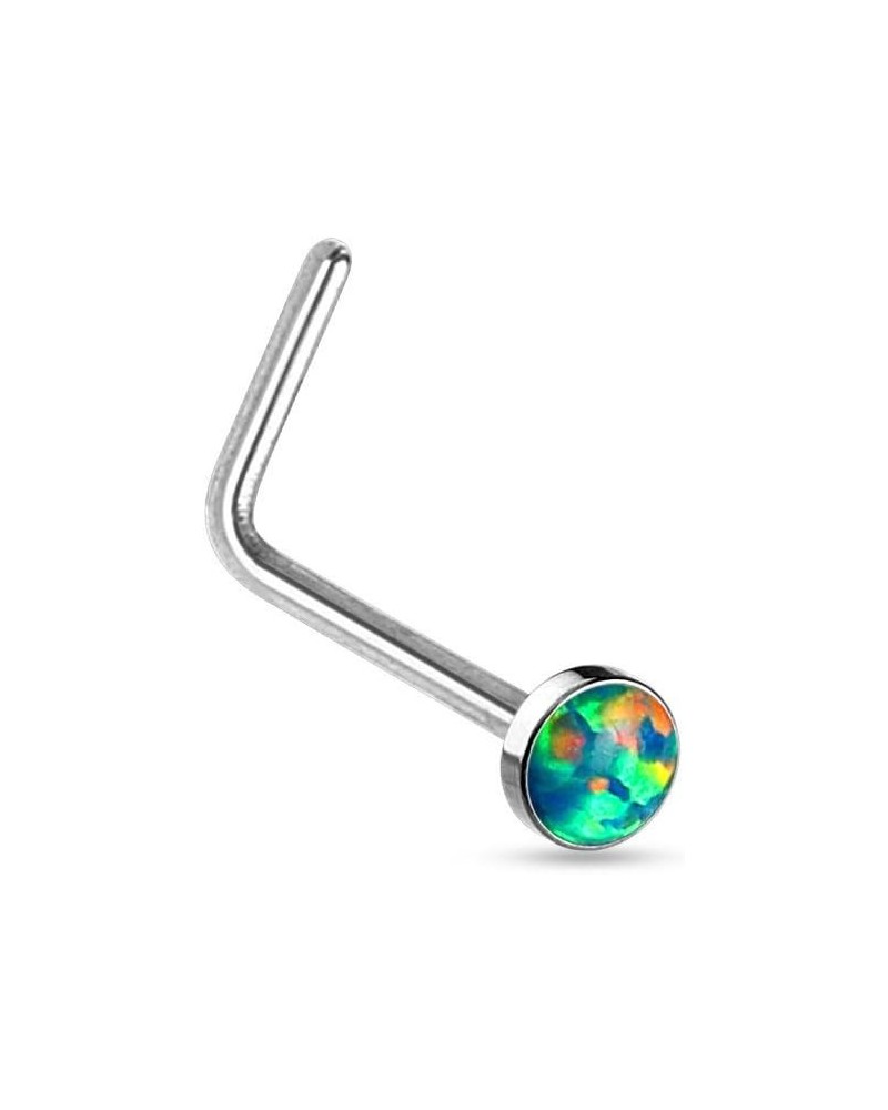 1 Piece Opal Set L-Bend Nose Ring 316L Surgical Steel Body Jewelry - 20g Steel with Green Opal $8.98 Body Jewelry