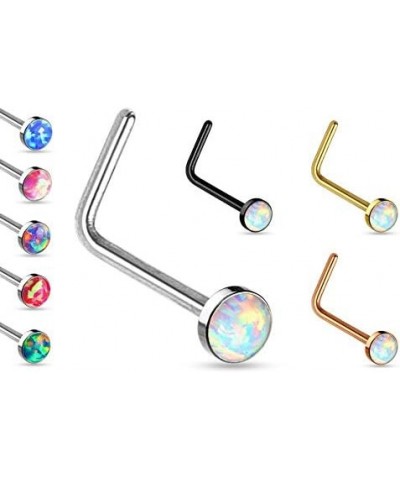 1 Piece Opal Set L-Bend Nose Ring 316L Surgical Steel Body Jewelry - 20g Steel with Green Opal $8.98 Body Jewelry