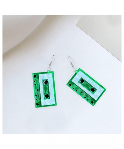 Retro Cassette Tape Dangle Cute Pretty Drop Earrings for Women Fashion Jewelry Ear Ornament Accessory Christmas Gift Green $5...