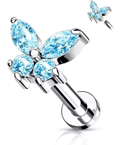 CZ Butterfly Top on Internally Threaded Surgical Steel Flat Back Studs for Labret, Monroe, Cartilage and More 16GA, Length: 5...