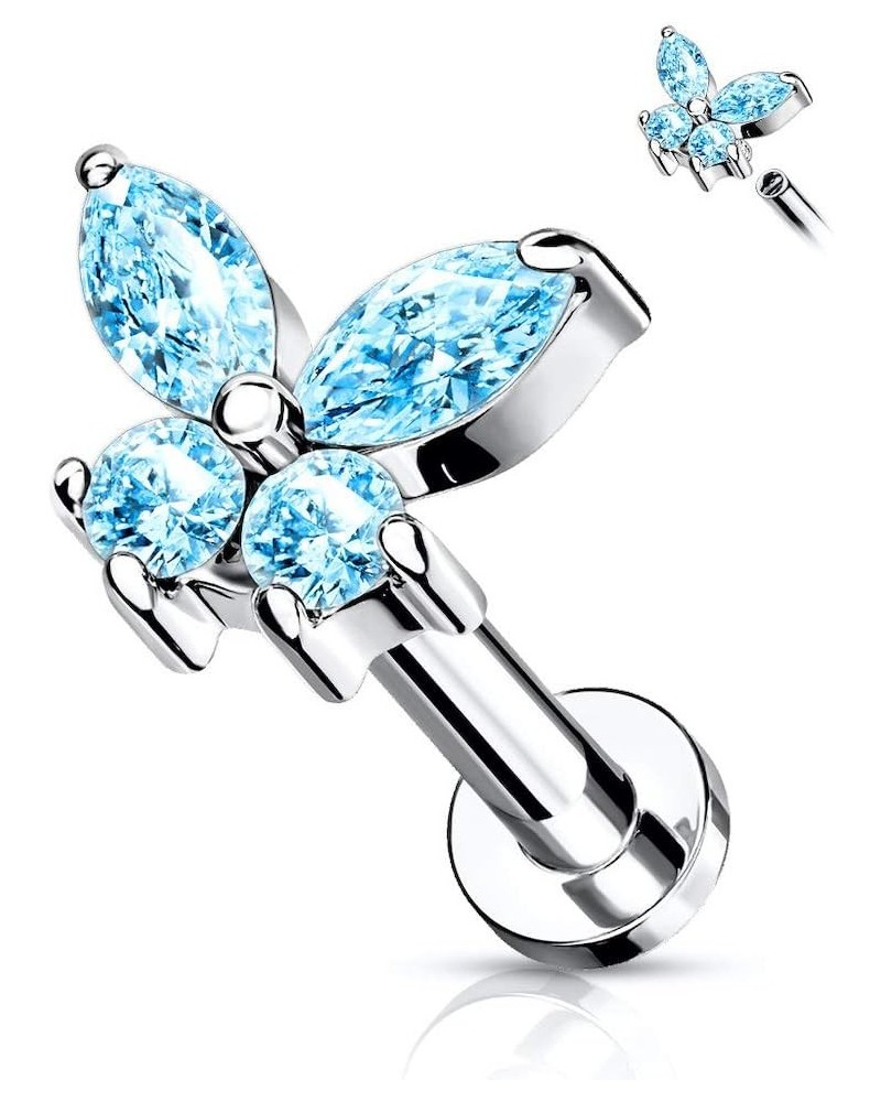 CZ Butterfly Top on Internally Threaded Surgical Steel Flat Back Studs for Labret, Monroe, Cartilage and More 16GA, Length: 5...