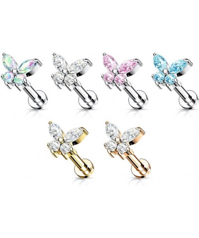 CZ Butterfly Top on Internally Threaded Surgical Steel Flat Back Studs for Labret, Monroe, Cartilage and More 16GA, Length: 5...