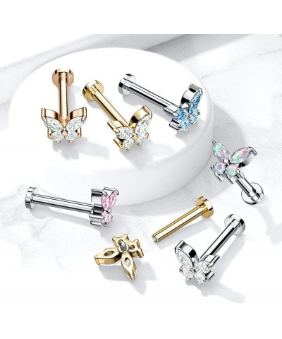 CZ Butterfly Top on Internally Threaded Surgical Steel Flat Back Studs for Labret, Monroe, Cartilage and More 16GA, Length: 5...